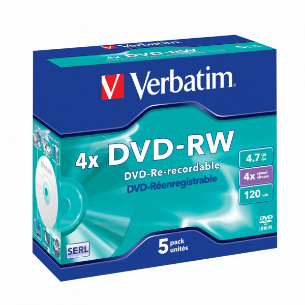 Диск DVD-RW Verbatim 4.7Gb 4x Jewel Case (5шт) 43285